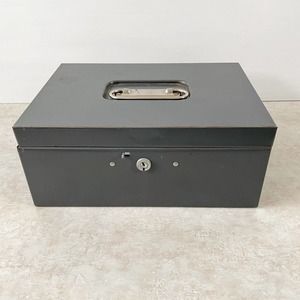 Vintage Steelmaster Cash Box Dark Gray Hinged Top Handle - No Key